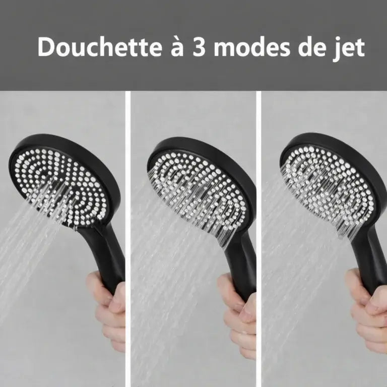 Colonne de douche thermostatique noir mat – bras de ciel à angle droit, hauteur réglable