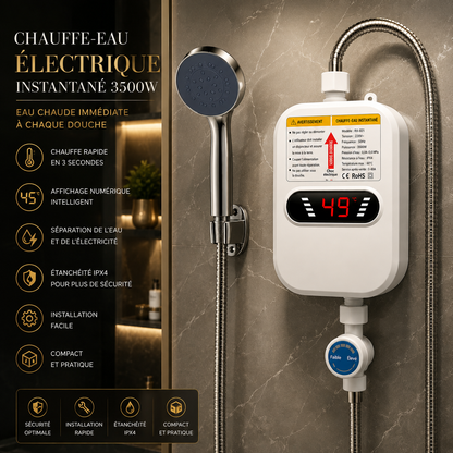 Chauffe-Eau Électrique Instantané 3500W avec Douche et Affichage Digital