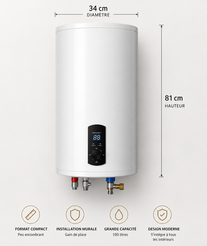 Chauffe-Eau Électrique Instantané 100L 2000W avec Affichage Digital et Douche