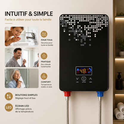 Chauffe-Eau Électrique Instantané 6500W 220V avec Douchette et Écran LED