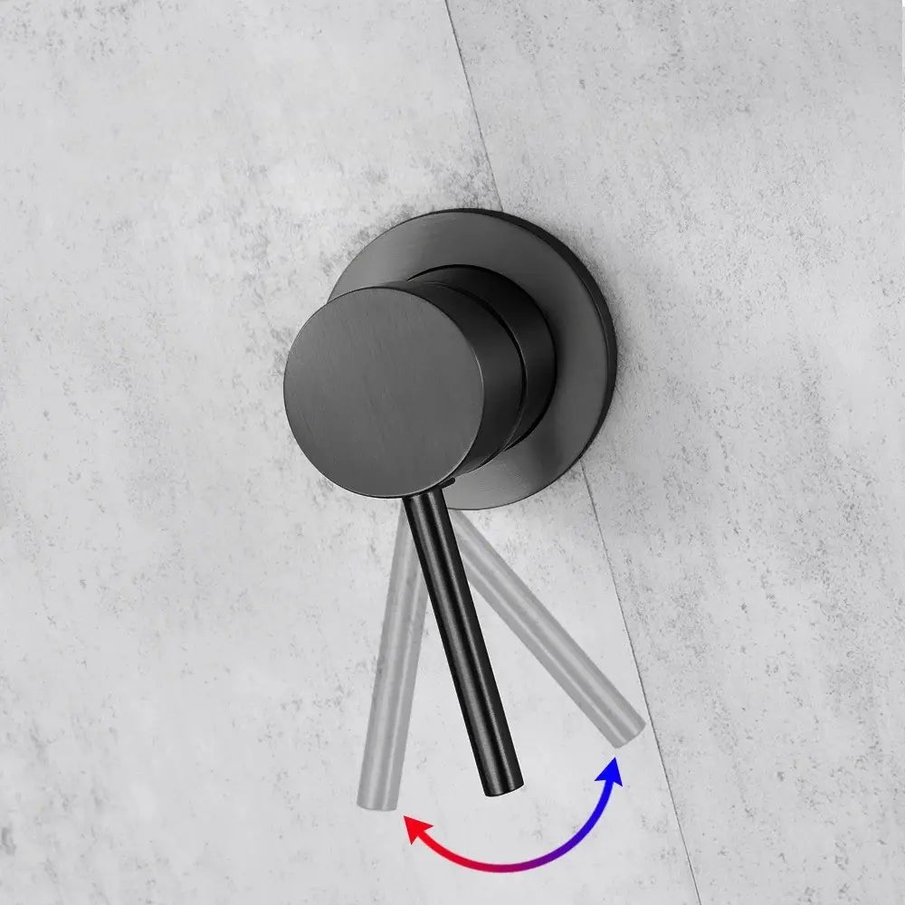 Colonne de douche encastrée gris brossé – mitigeur rond à manette plate