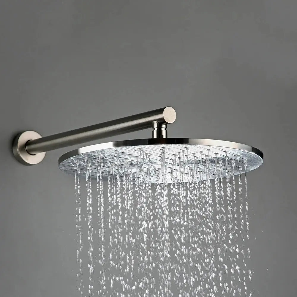 Colonne de douche encastrée chrome – boîtier thermostatique rond à deux molettes