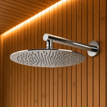 Colonne de douche encastrée chrome – mitigeur cylindrique, tracé minimal