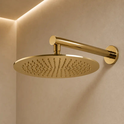 Colonne de douche encastrée dorée – or brossé mat, mitigeur rond à manette plate