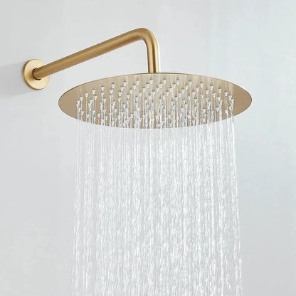 Colonne de douche encastrée or brossé – laiton, platine ronde et douchette