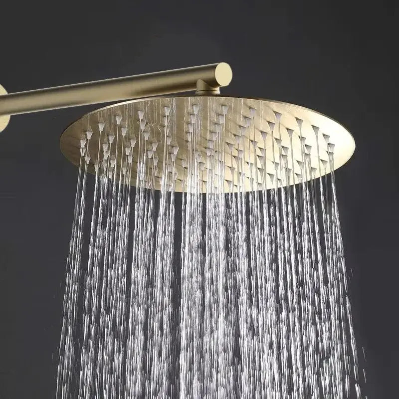 Colonne de douche encastrée dorée – laiton, rosace ronde à levier et molette