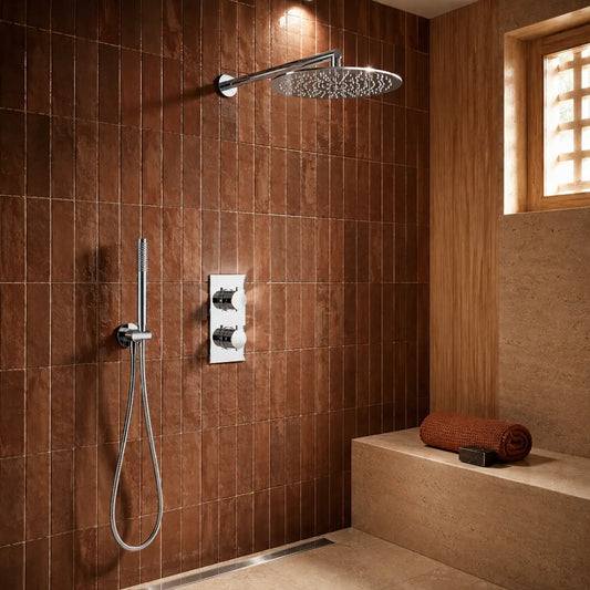 Colonne de douche encastrée chrome – plaque thermostatique deux voies