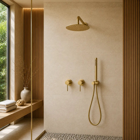 Colonne de douche encastrée dorée