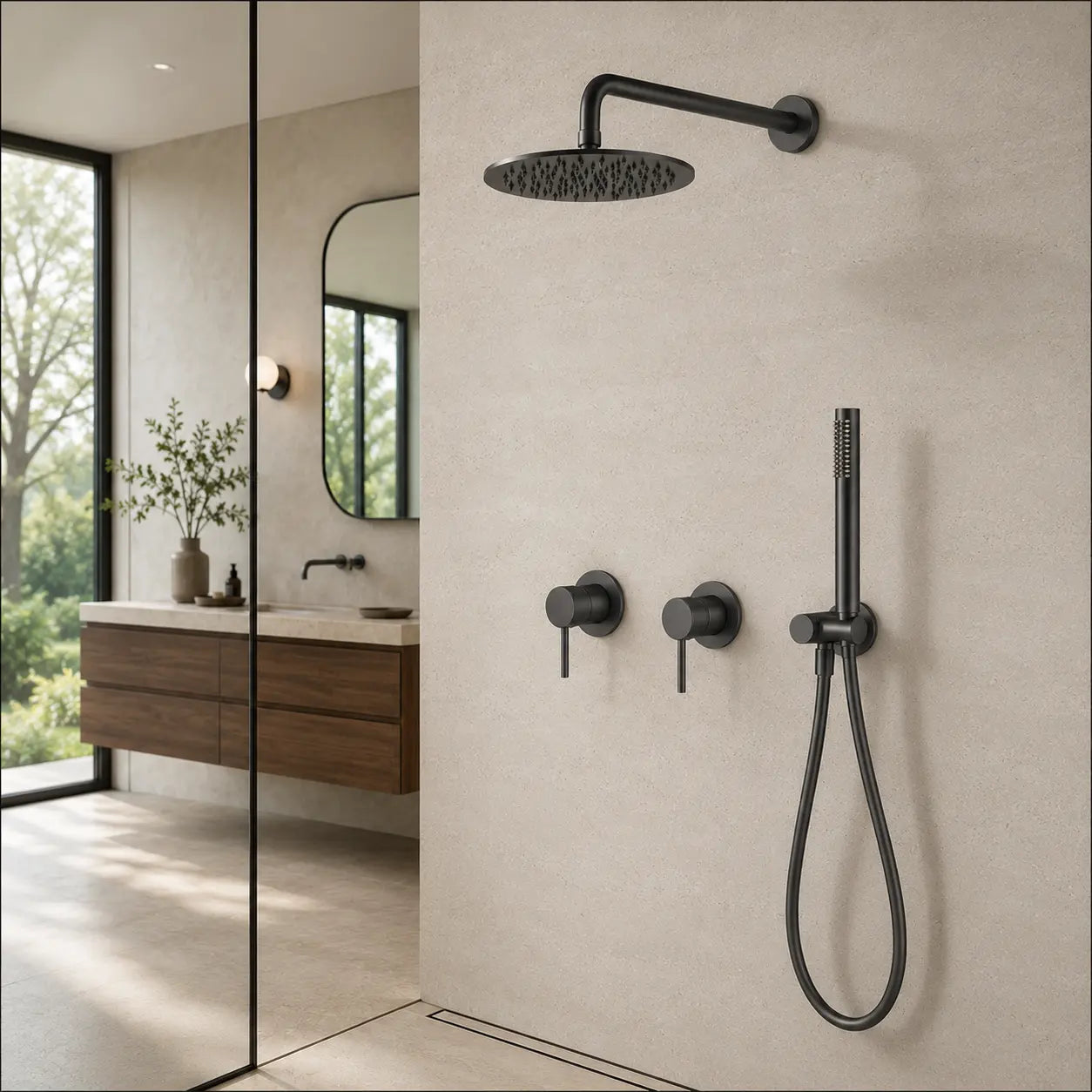 Colonne de douche encastrée gris brossé
