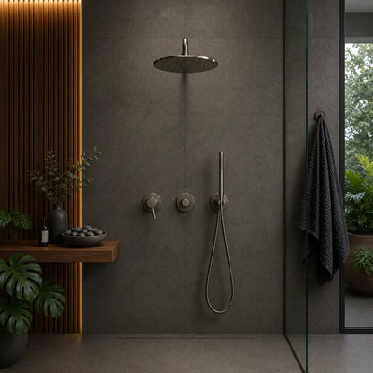 Colonne de douche encastrée gris brossé