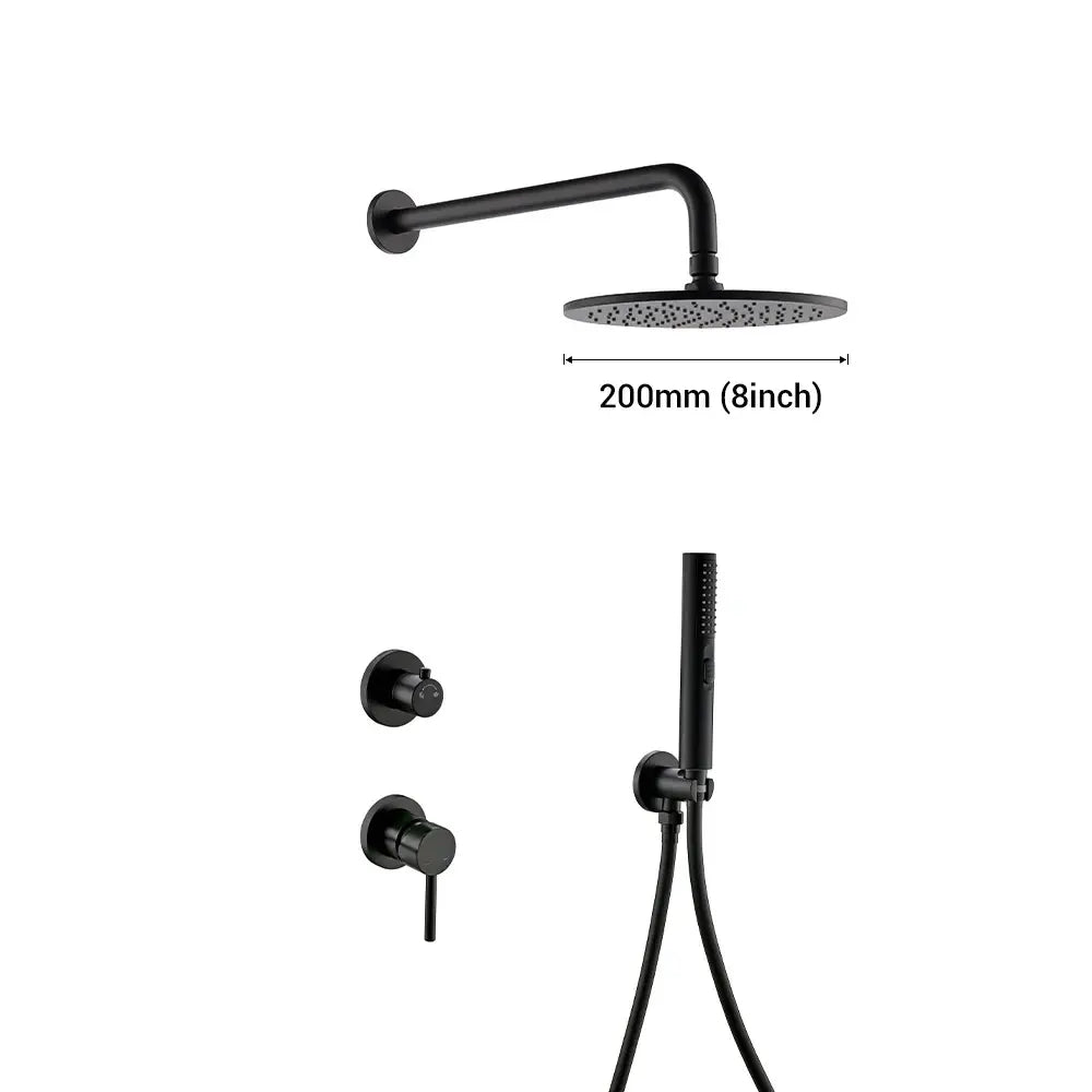 Colonne de douche encastrée noir mat – deux platines rondes et douchette