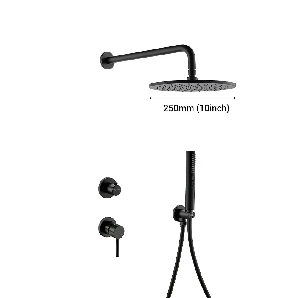 Colonne de douche encastrée noir mat – deux platines rondes et douchette