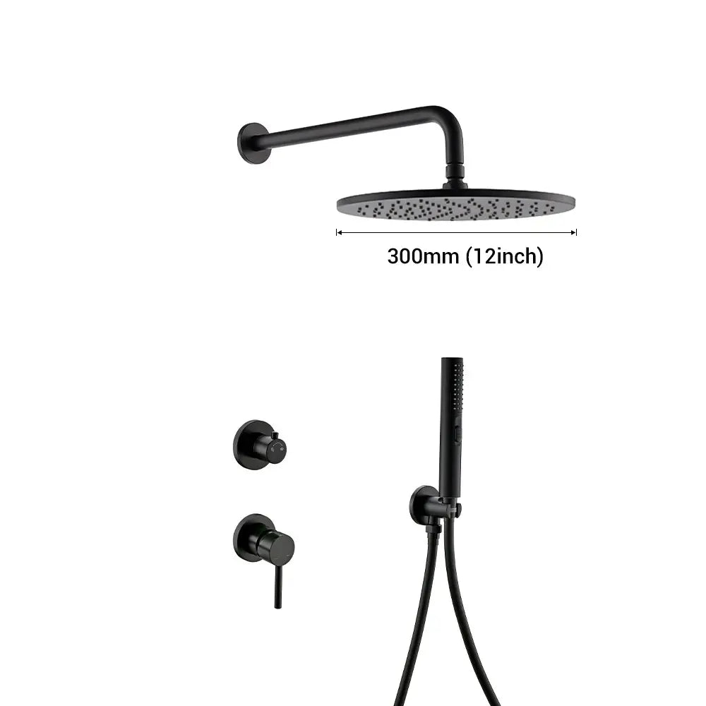 Colonne de douche encastrée noir mat – deux platines rondes et douchette