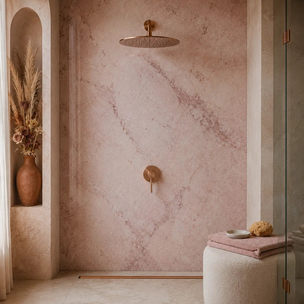 Colonne de douche encastrée or rose brossé