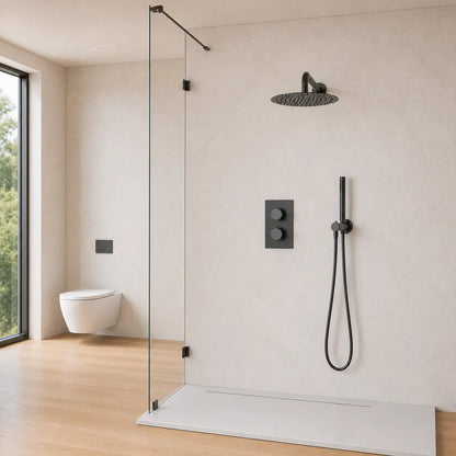 Colonne de douche encastrée gris brossé – plaque thermostatique deux voies