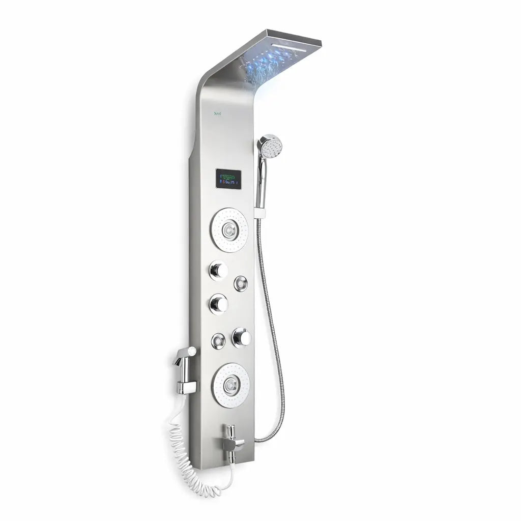Colonne de douche hydromassante inox brossé – 6 fonctions, cascade LED et écran digital