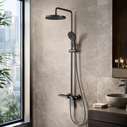 Colonne de douche thermostatique gris brossé