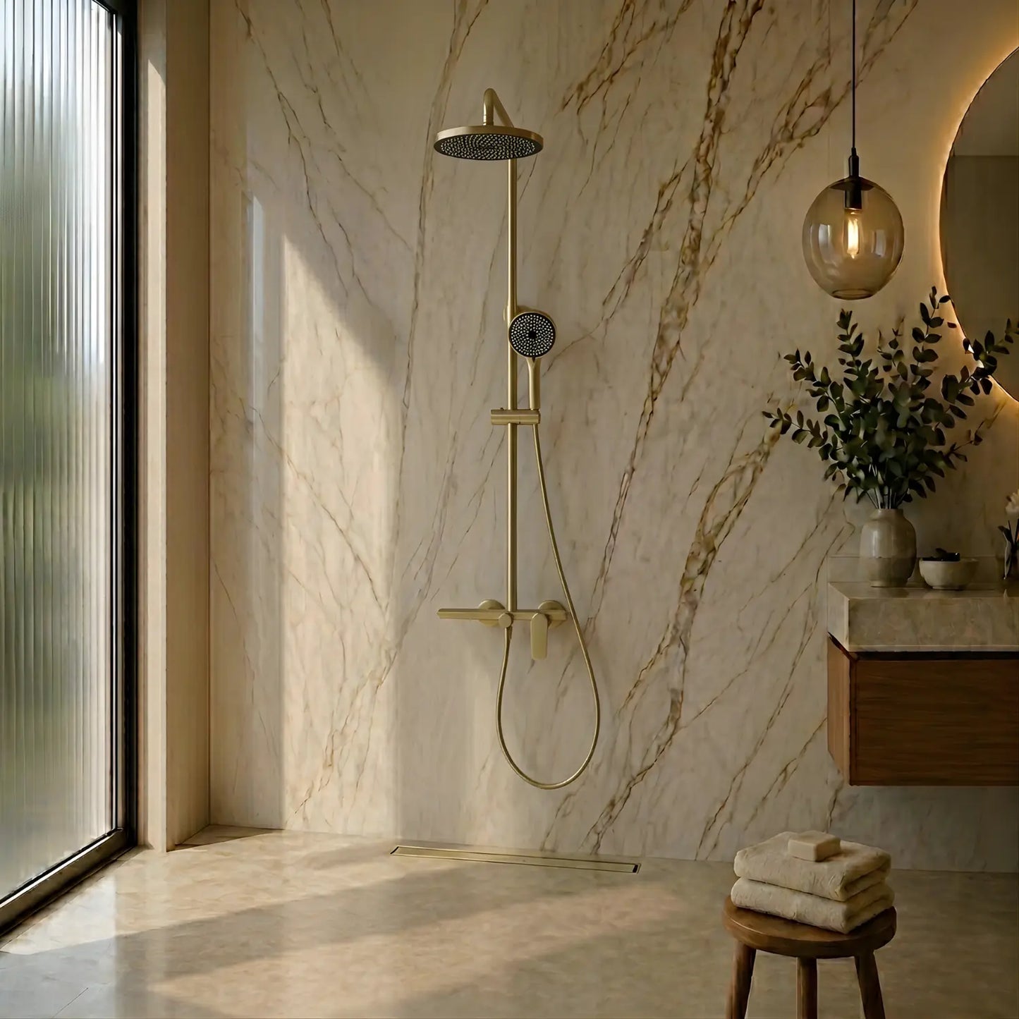 Colonne de douche thermostatique or brossé