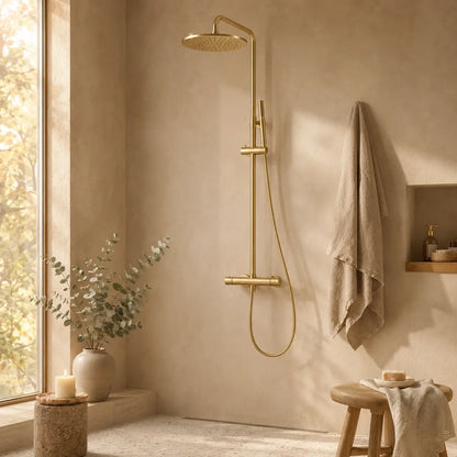 Colonne de douche thermostatique dorée