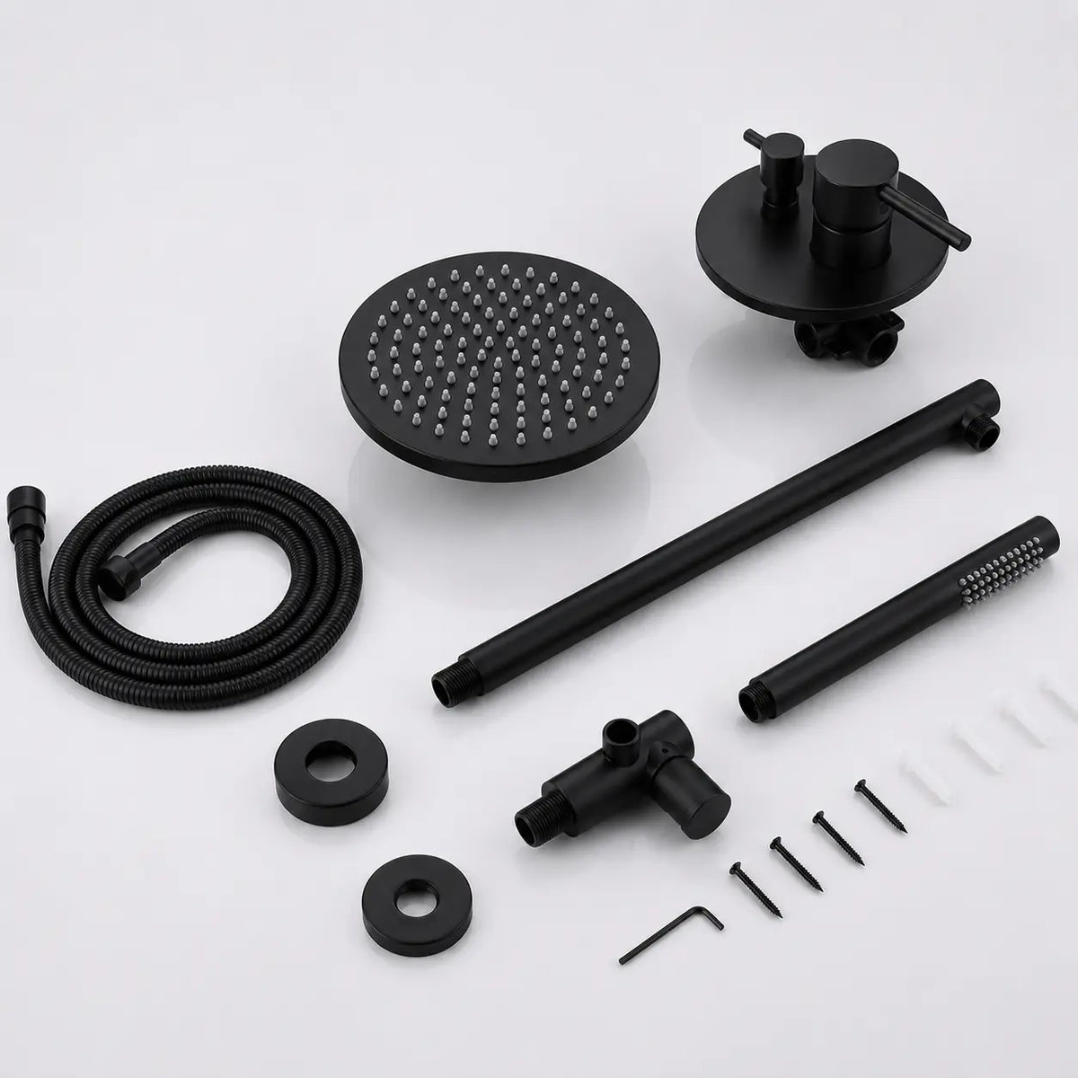 Colonne de douche encastrée noir mat – boîtier thermostatique rond à deux molettes