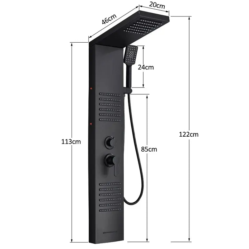 Colonne de douche hydromassante noir mat – cascade LED, jets massants et 3 poignées