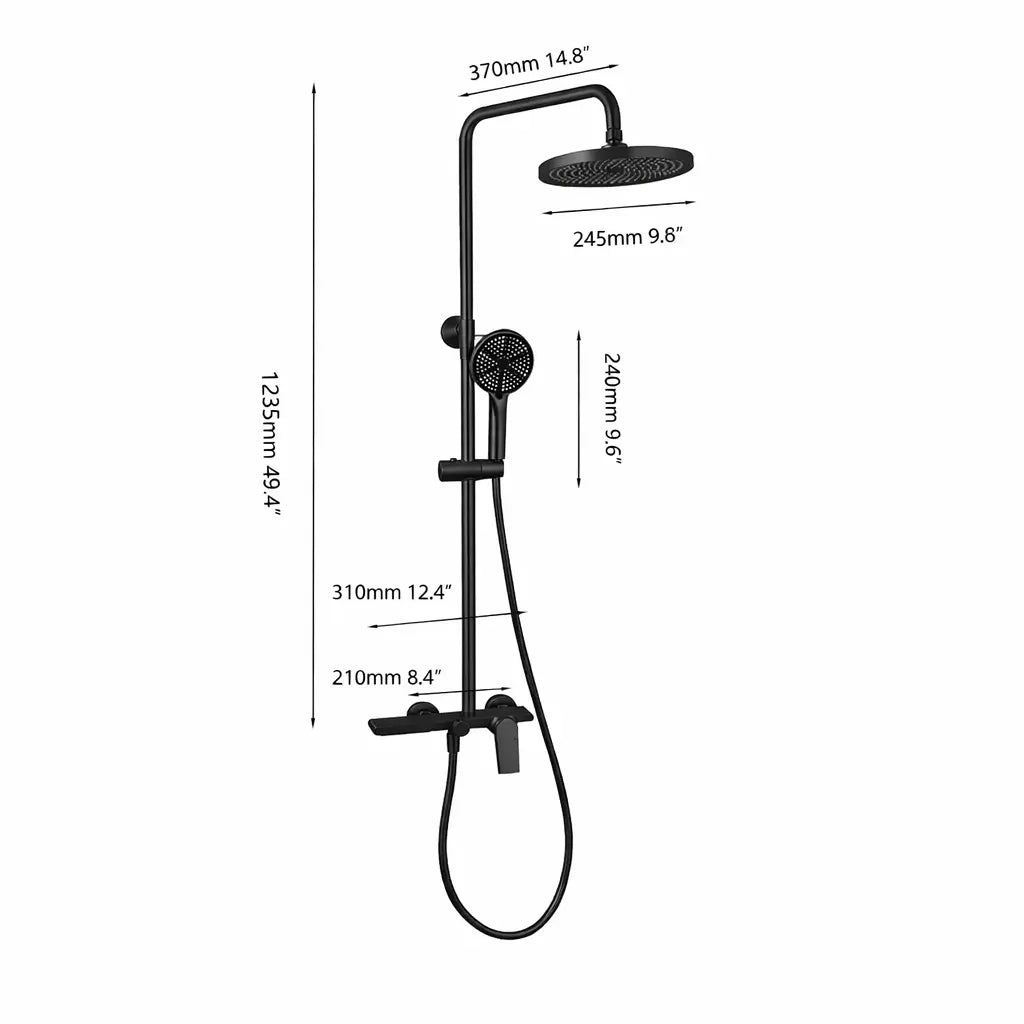 Colonne de douche thermostatique noir mat – bras de ciel à angle droit, hauteur réglable