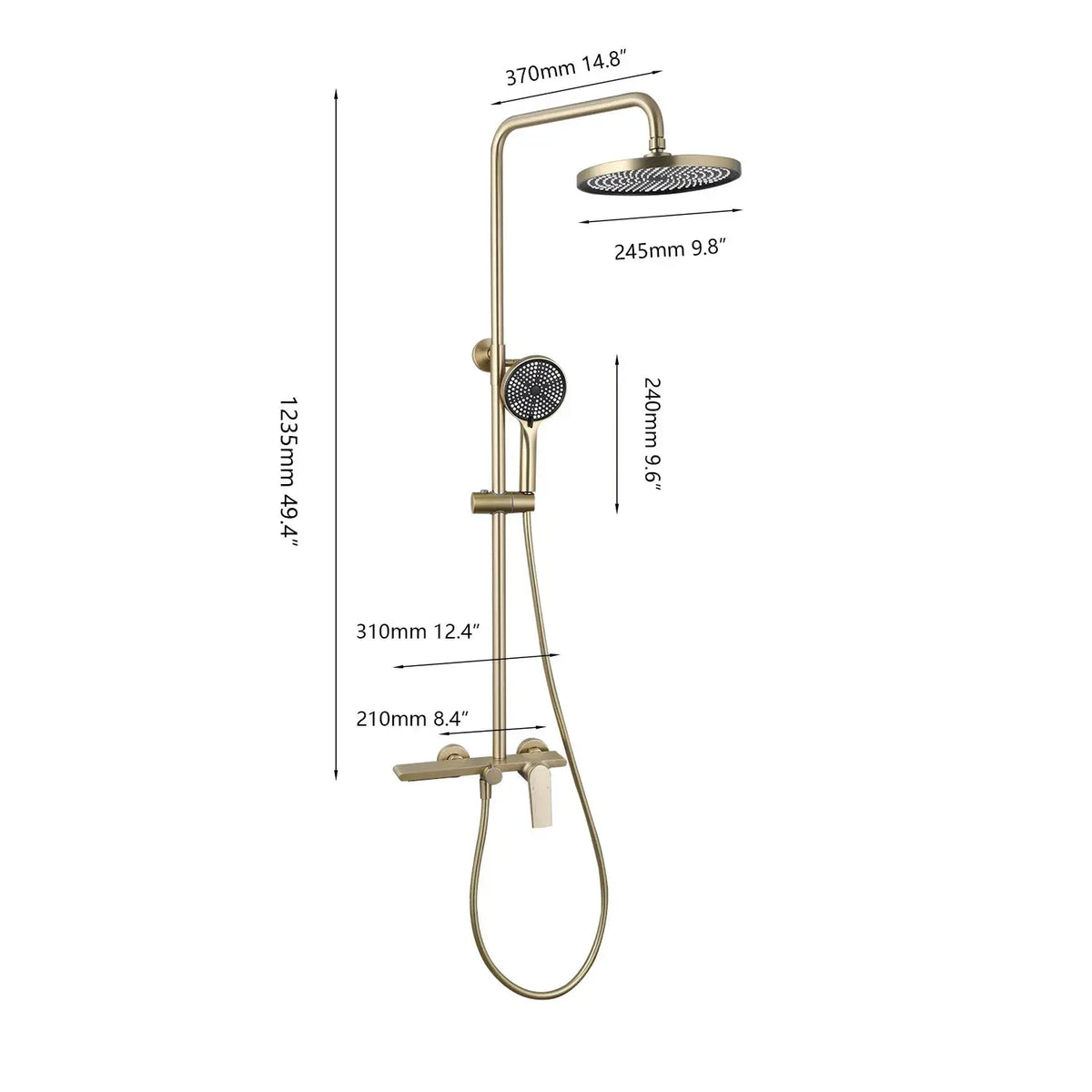Colonne de douche thermostatique or brossé – laiton, barre de douche réglable en hauteur