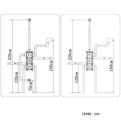 Colonne de douche encastrée noir mat – deux platines rondes et douchette
