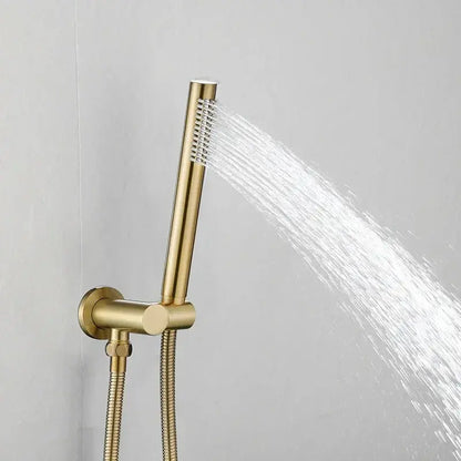 Colonne de douche encastrée dorée – laiton, rosace ronde à levier et molette