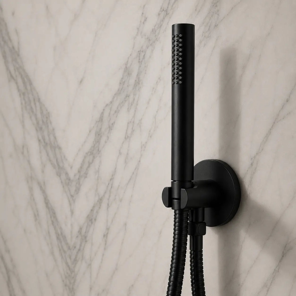 Colonne de douche encastrée noir mat – deux platines rondes et douchette