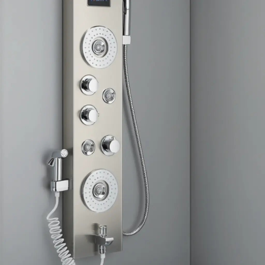 Colonne de douche hydromassante inox brossé – 6 fonctions, cascade LED et écran digital