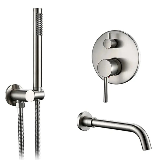 Mitigeur baignoire encastré chrome – bec mural et douchette à main