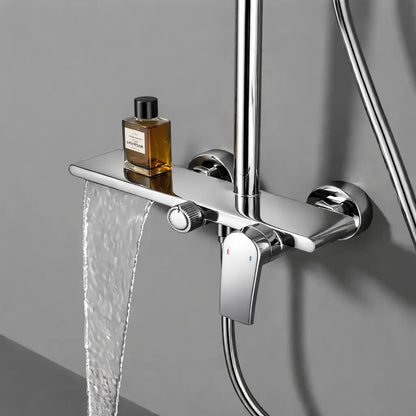 Colonne de douche thermostatique chrome – pommeau pluie rond, hauteur réglable