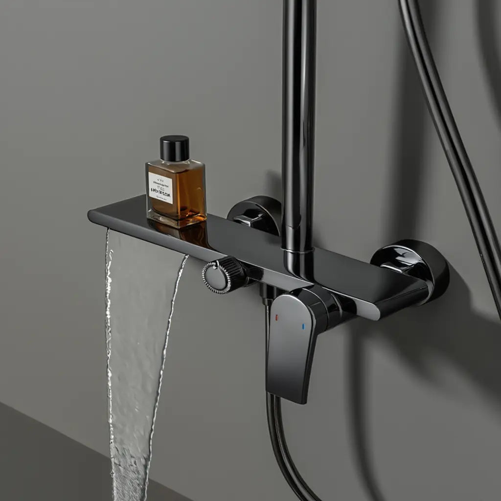 Colonne de douche thermostatique gris brossé – laiton, barre de douche réglable