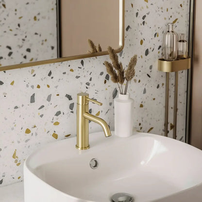 Robinet salle de bain or brossé – mitigeur lavabo laiton massif PVD avec mousseur