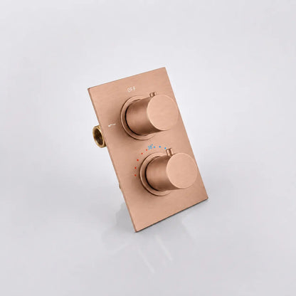 Colonne de douche encastrée or rose brossé – plaque thermostatique deux voies