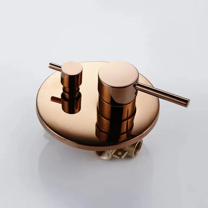 Colonne de douche encastrée or rose brossé – boîtier rond à levier et molette