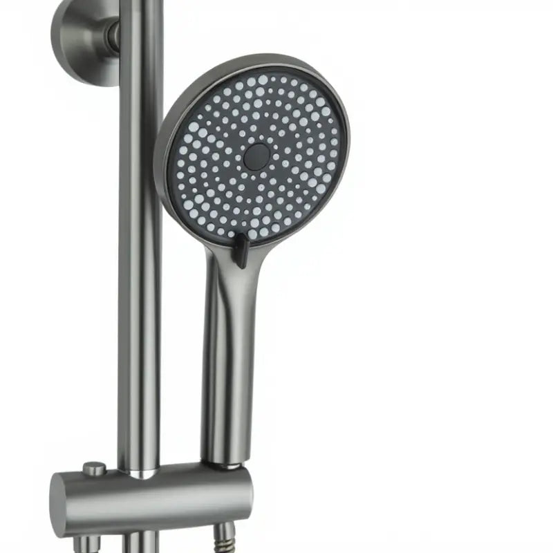 Colonne de douche thermostatique gris brossé – laiton, barre de douche réglable