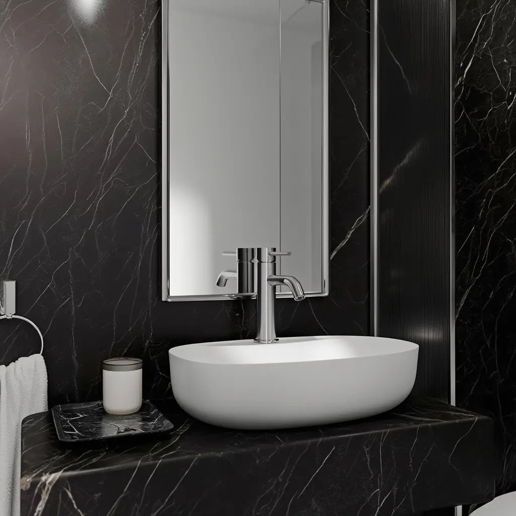 Robinet salle de bain chrome – mitigeur lavabo poli à cartouche céramique, trou unique