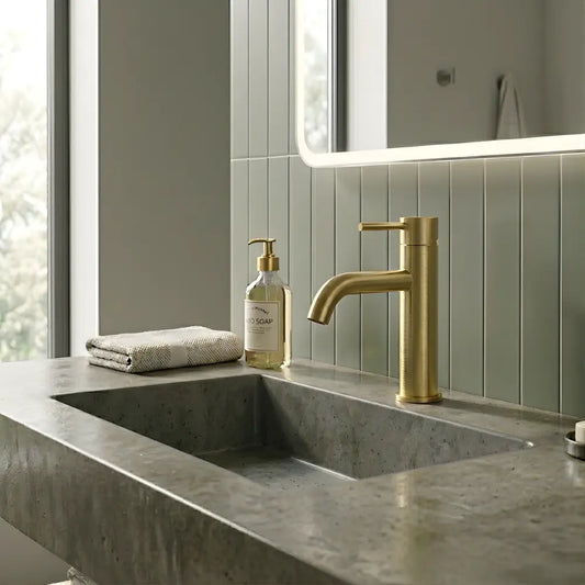 Robinet salle de bain or brossé – mitigeur lavabo laiton massif PVD avec mousseur