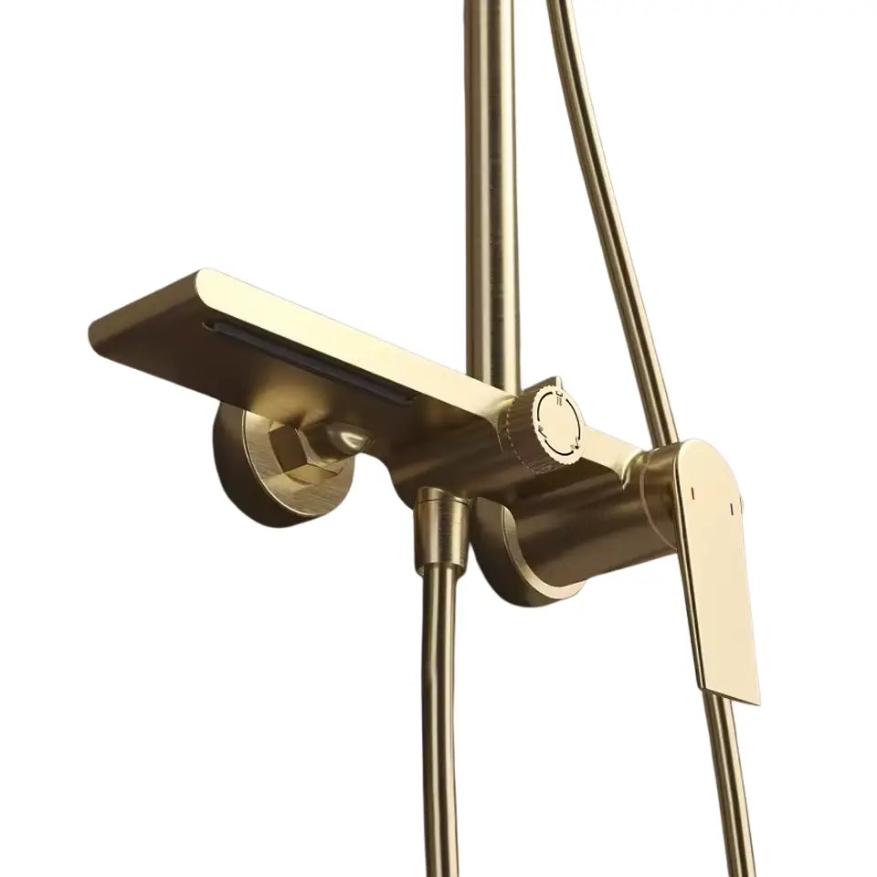Colonne de douche thermostatique or brossé – laiton, barre de douche réglable en hauteur